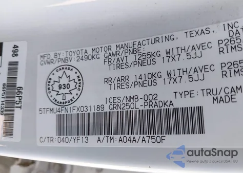 2015 Toyota Tacoma V6 из США, поврежденный, VIN 5TFMU4FN1FX031189